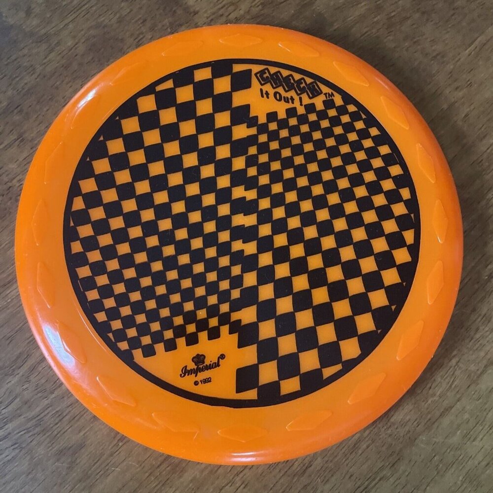 Vintage 90s Frisbee Check it Out by Imperial Orange Checkered 9" 1992 Rare